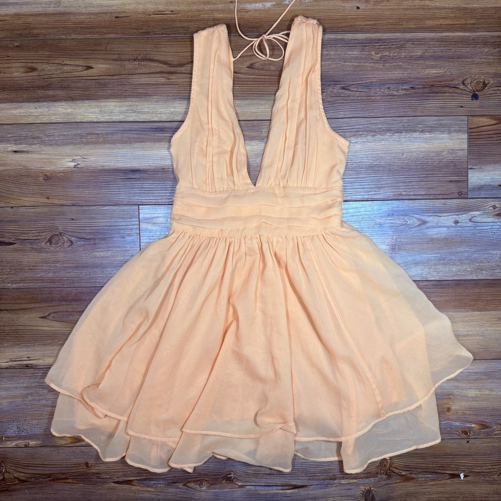 Abercrombie & Fitch Orange Open Back Mini Dress XS Tiered Fit Flare Halter